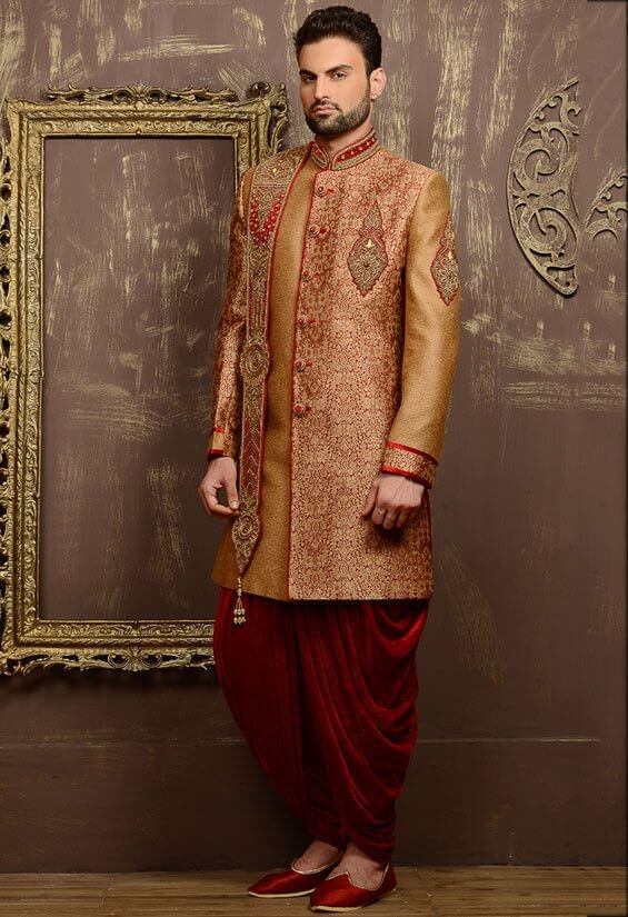 Metallic Copper Sherwani bengali wedding dress for groom